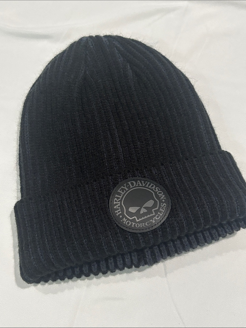 Harley-Davidson Black Ribbed Beanie with Skull Emblem